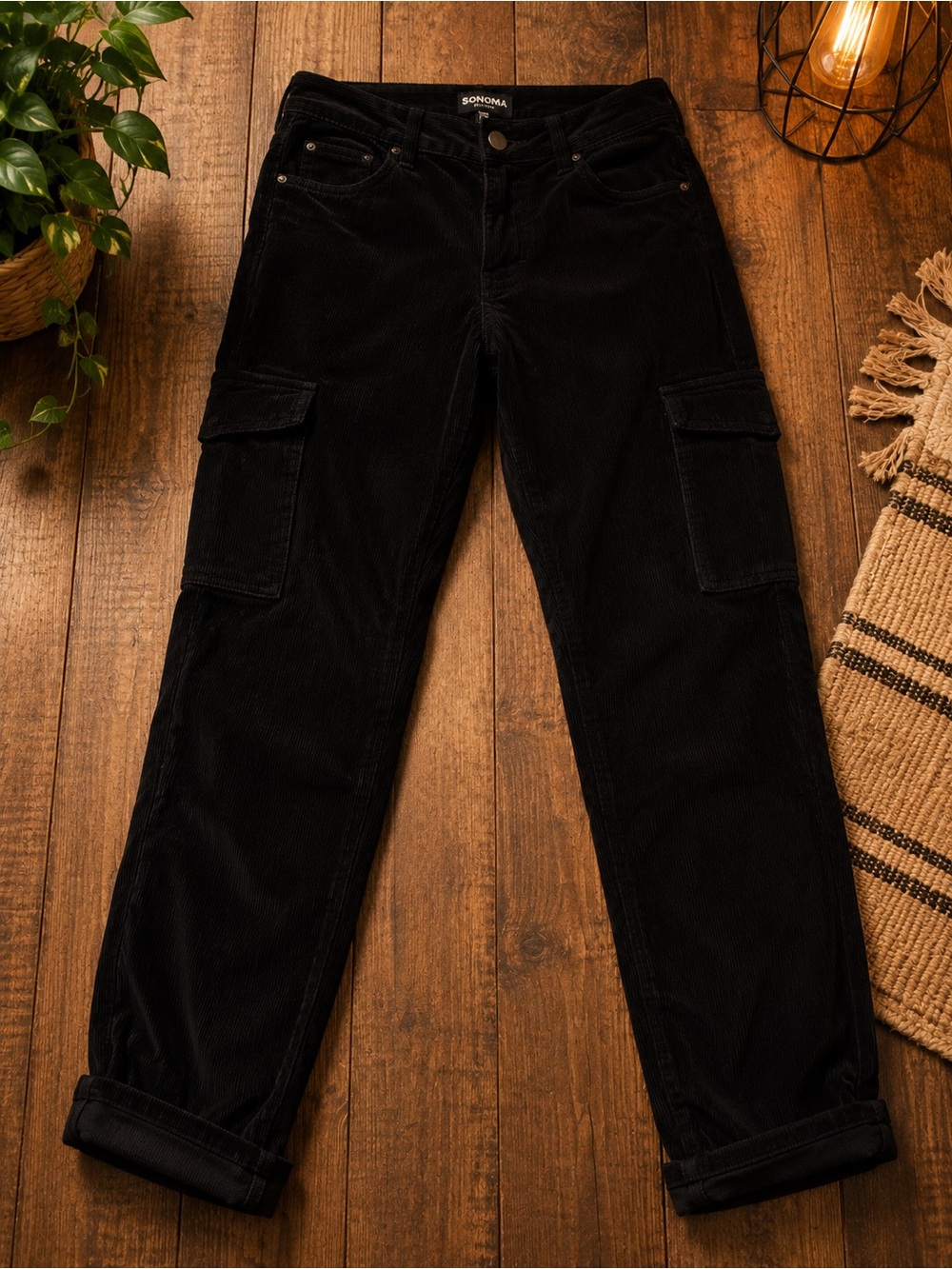 Black Corduroy Cargo Pants
